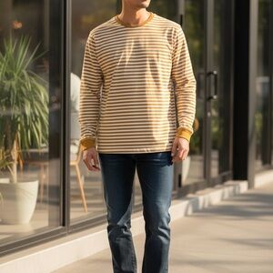 Denim & Flower White and Yellow Striped Tee Size Large